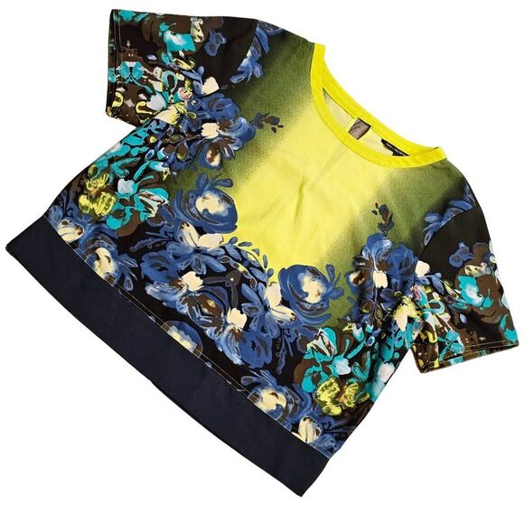 WALTER BAKER Midnight Garden Whimsygoth Floral Bright Top Blouse Short Sl Size 6 - Picture 1 of 7